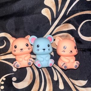 Lot of 2 Small Cute Rubber Cat Figurines and 1 mouse, 2 1/2 inches.
